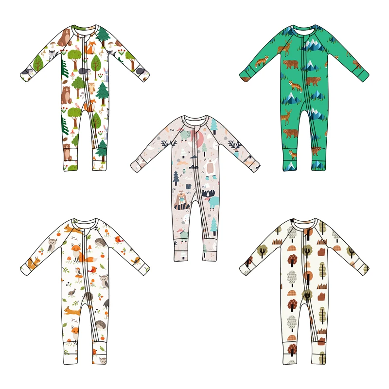 Custom Newborn Baby Infant Organic 95% Bamboo 5% Spandex Rompers Clothes Toddler Kid Pajamas Sleepwear Clothing