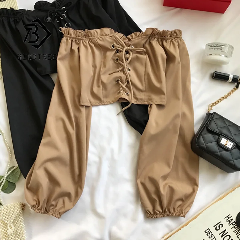 New Ruffled Off Shoulder Cropped Top Women Spring Autumn Slim Side Zipper Blouse Long Sleeve Lace Up  Cute Tops T0D029T