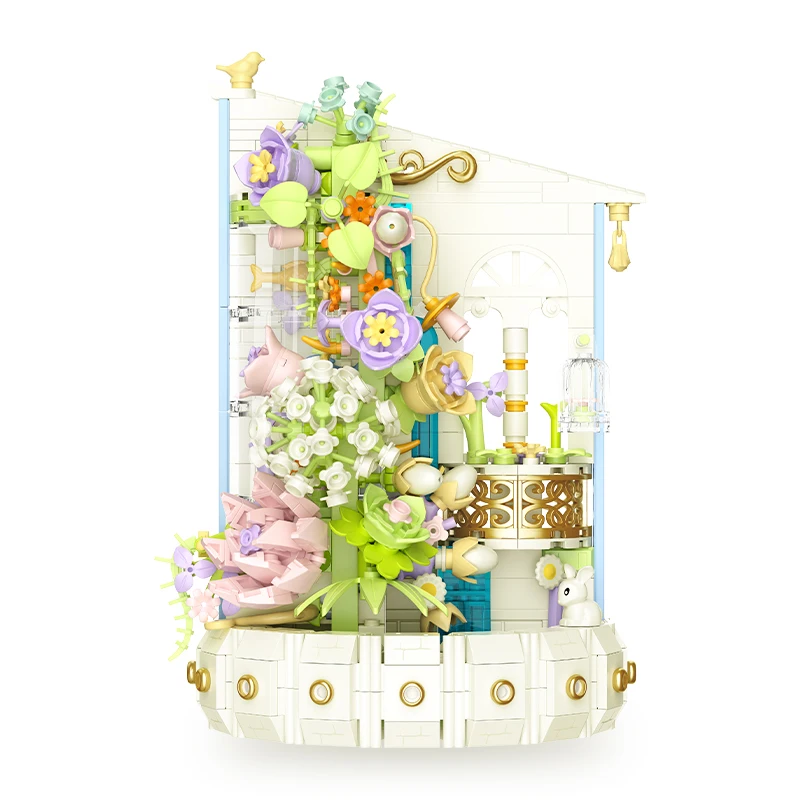 Waterhouse flowers open wall hanging 3D flower bouquet Creative children assembled small particle building blocks toy gift