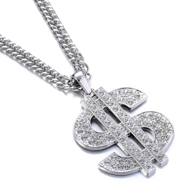 High quality hip hop nightclub Alloy exaggerated personality pendant 18K gold Plated chain dollar symbol gold necklace