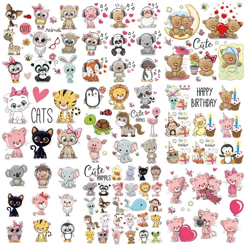 HUAMJ Customized LOGO Kids Cute Cartoon Animal Stickers Plastisol Ink Label Film Screen Print Heat Transfers For T-Shirts