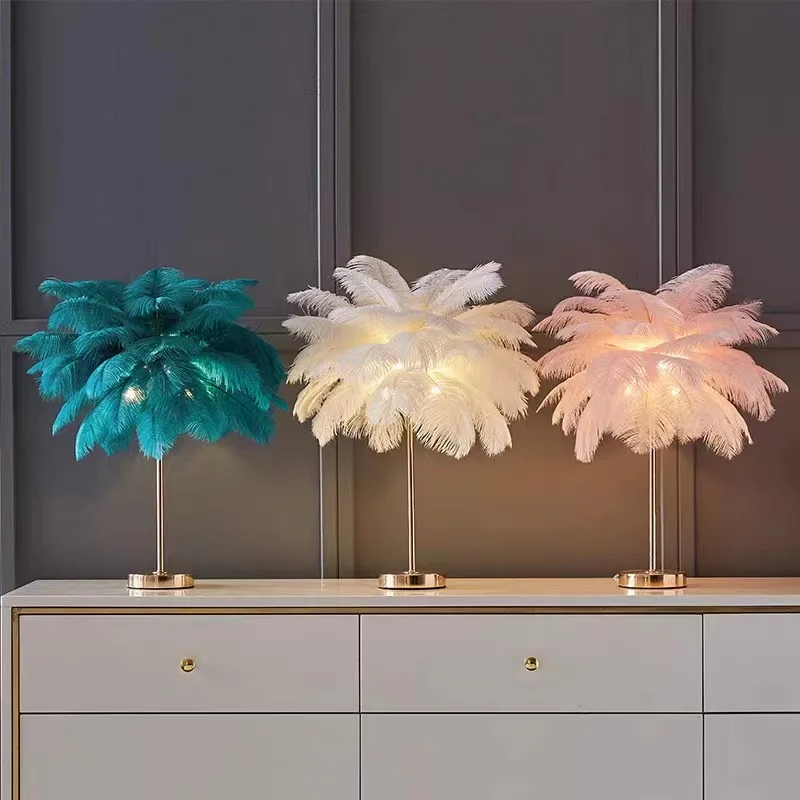 2023 new bedside lamp decorative led creative feather light cordless table lamp led