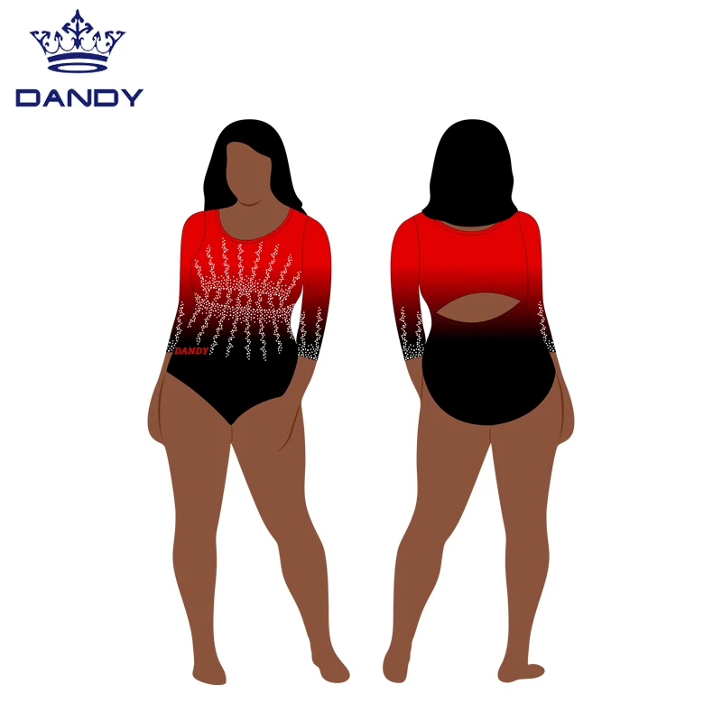 Ombre Rhythmic Ballet Gymnastics Customized Size Competition Leotards With Rhinestones for Girls