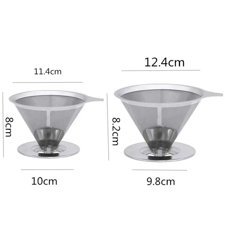 High Quality Coffee Dripper Food Grade Material Stainless Steel 304 Reusable Filter Paperless Cone Coffee Drainer Easy to Clean