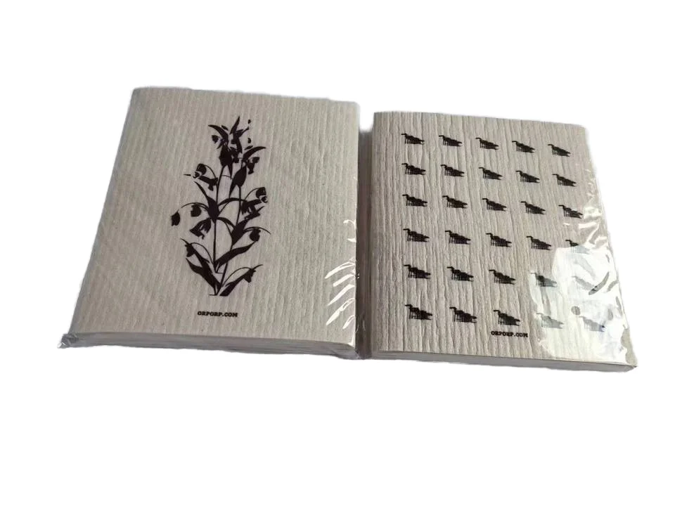 100% Degradable Printed Swedish Dish Cloth Cotton Cellulose Sponge Cleaning Cloth for Kitchen Use