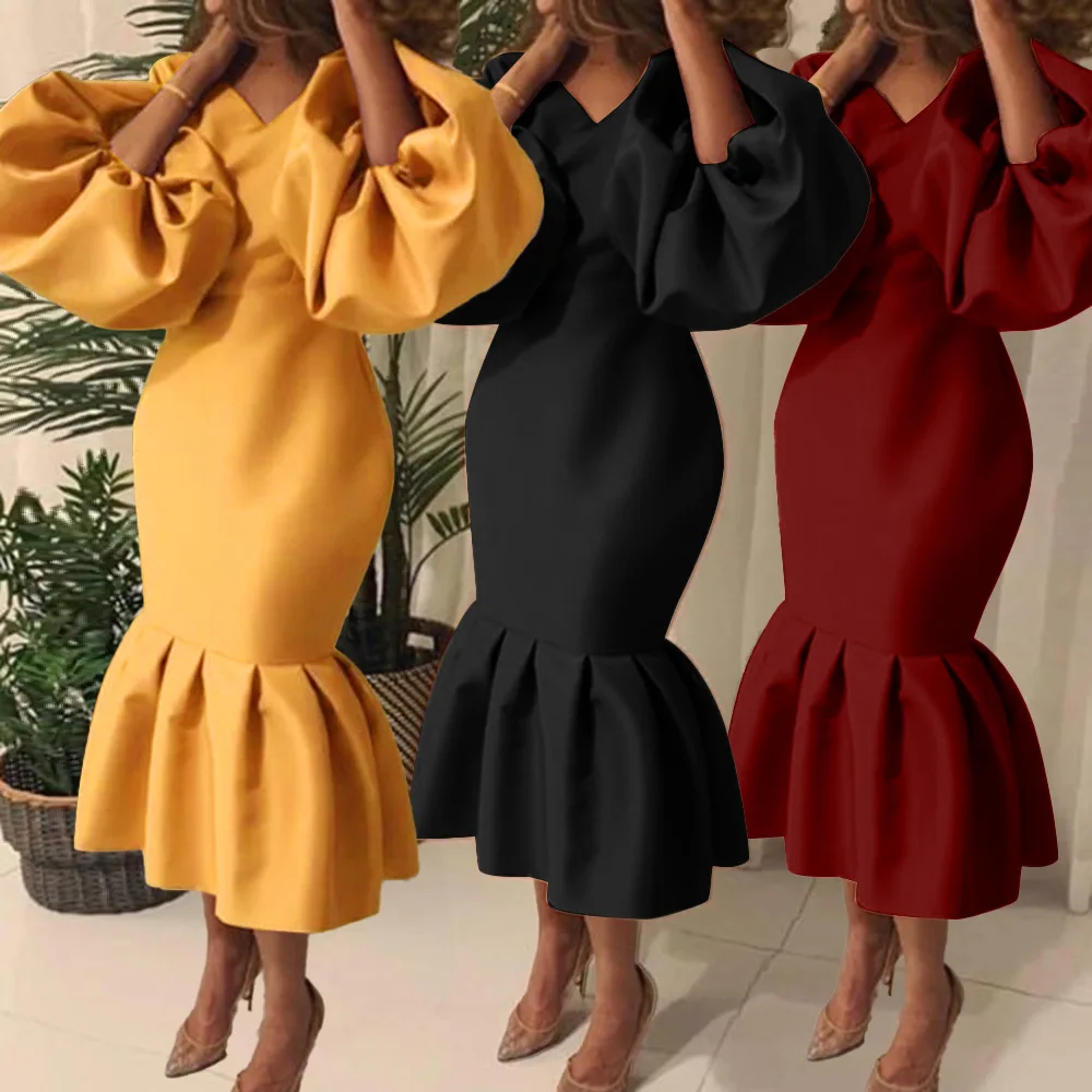 European And American African Women's Dress Temperament Slim Plus-size Dress Evening Dress