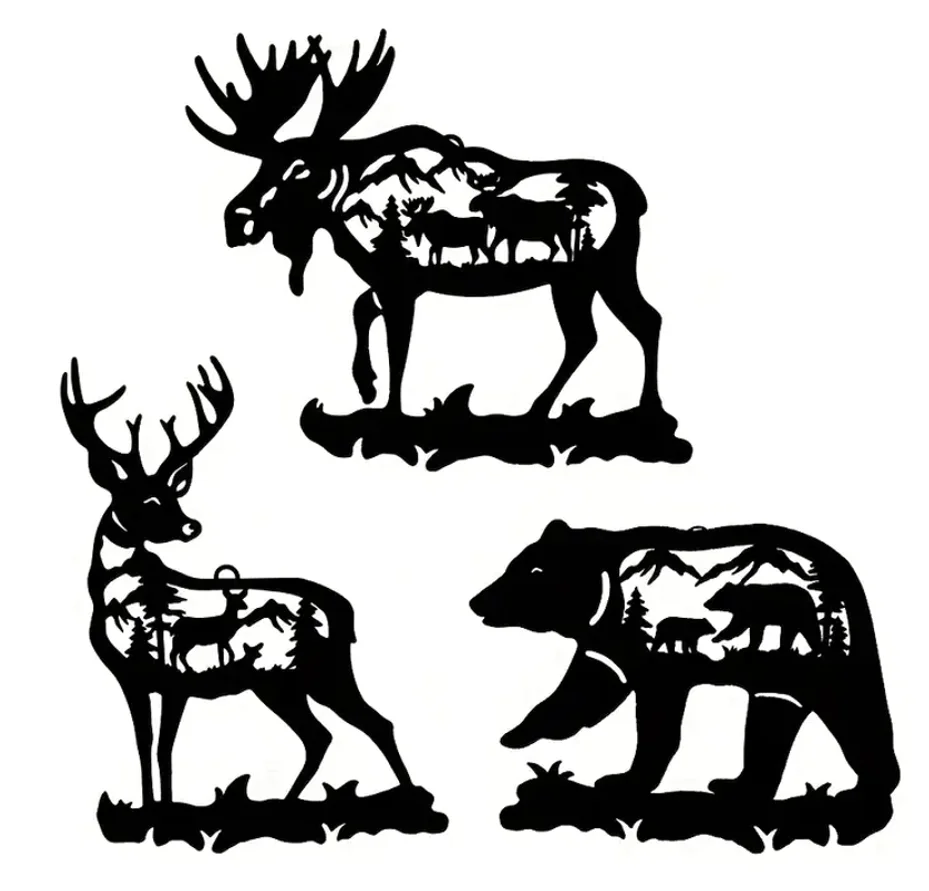 BSCI Factory Deer Bear Moose Metal Wall Art Decor Rustic Decoration Hanging For Living Room Bedroom Bathroom