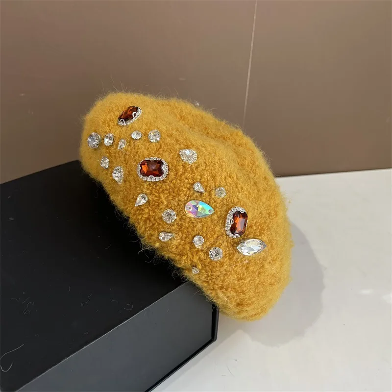 Модные женские береты, модные блестящие украшения, бриллиантовый шерстяной кашемировый берет со стразами для ужина