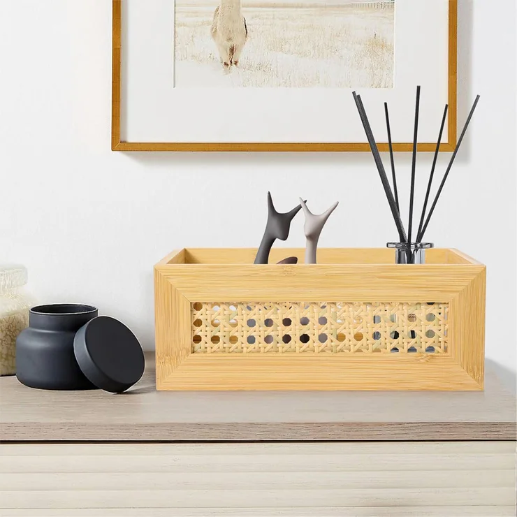 3 PCS Natural Bamboo Storage Bins Set Faux Rattan Frame Basket Bamboo Storage Basket Kitchen Storage Basket With Bamboo