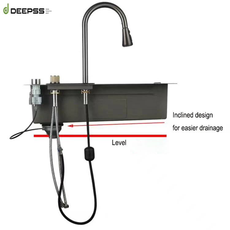 DEEPSS 304 ss countertop pull out waterfall faucet sink kitchen mixer water tap for kitchen bathroom with Turn type diverter