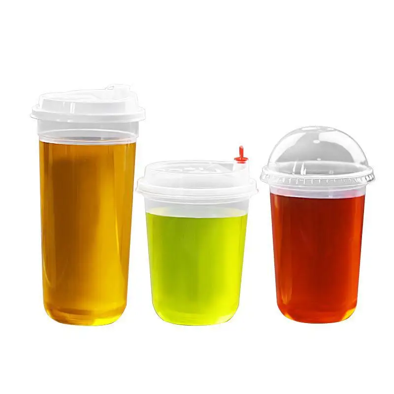 Reused U type clear bubble tea cups round bottom custom disposable cups for milk tea and smoothies with lid and straw