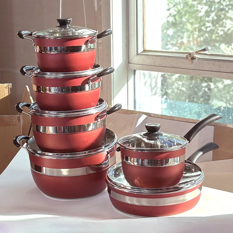 wholesale stainless steel cookware set induction kitchenware cooking soup & stock pots nonstick frying pan juego de ollas