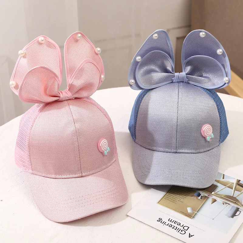 2-7year Old Children Girls Baseball Caps Hats Summer Rhinestone Pearls Breathable Mesh Sunshade Baseball Cap For Kids