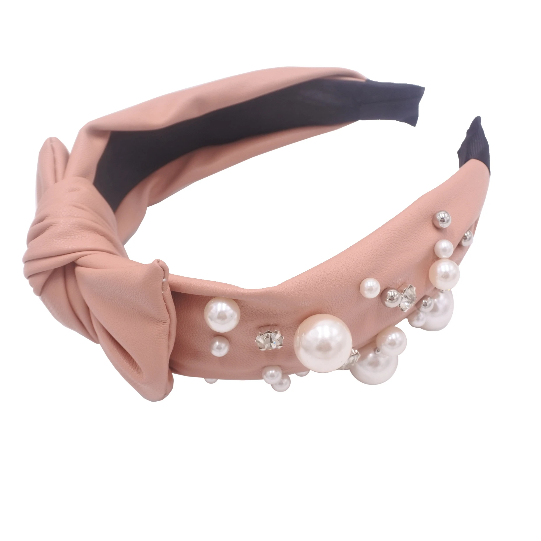 Fashion Fancy Pearl and diamond Hair Accessories Pearl PU Knotted Headband for Women