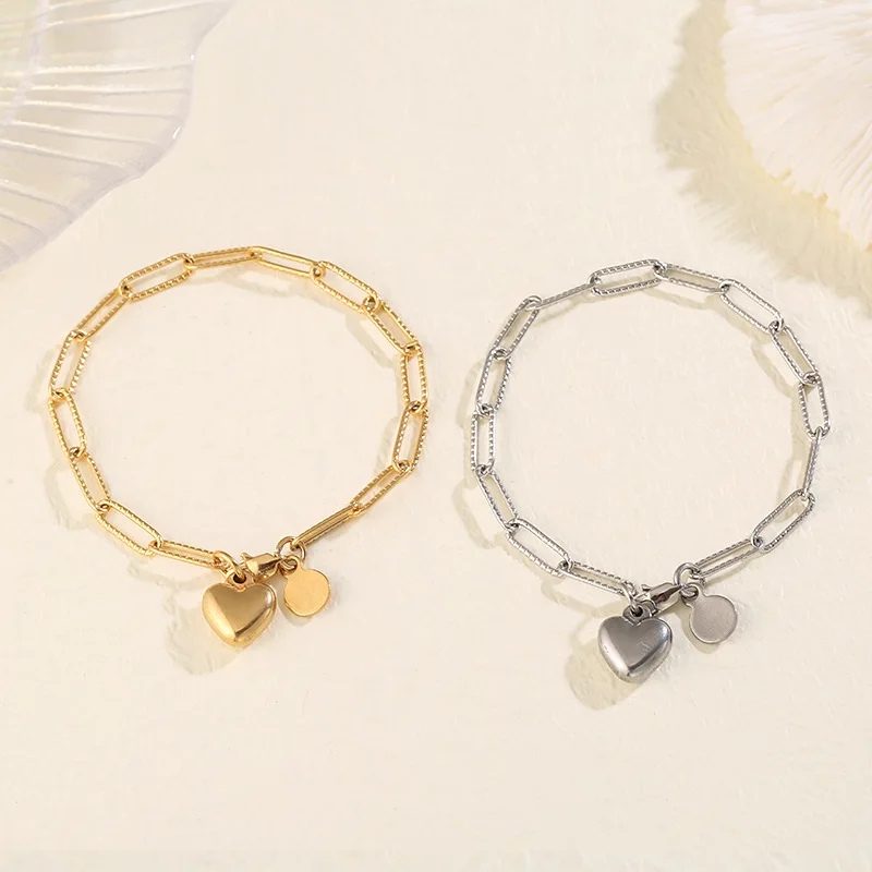 Wholesale Ladies Simple Stainless Steel Titanium Steel Love Pendant Bracelet