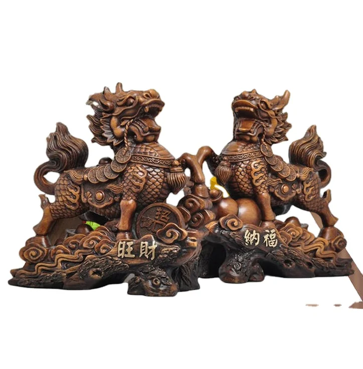 2023 ChinaTraditional 31cm FengShui Animal Pi Seav Sculpture Foo Dog Lion Beast kylin Pi Xiu Statue Resin Feng Shui