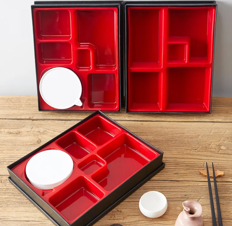 Premium 6 Compartment Traditional Extra Large Bento Box with Soup Insert