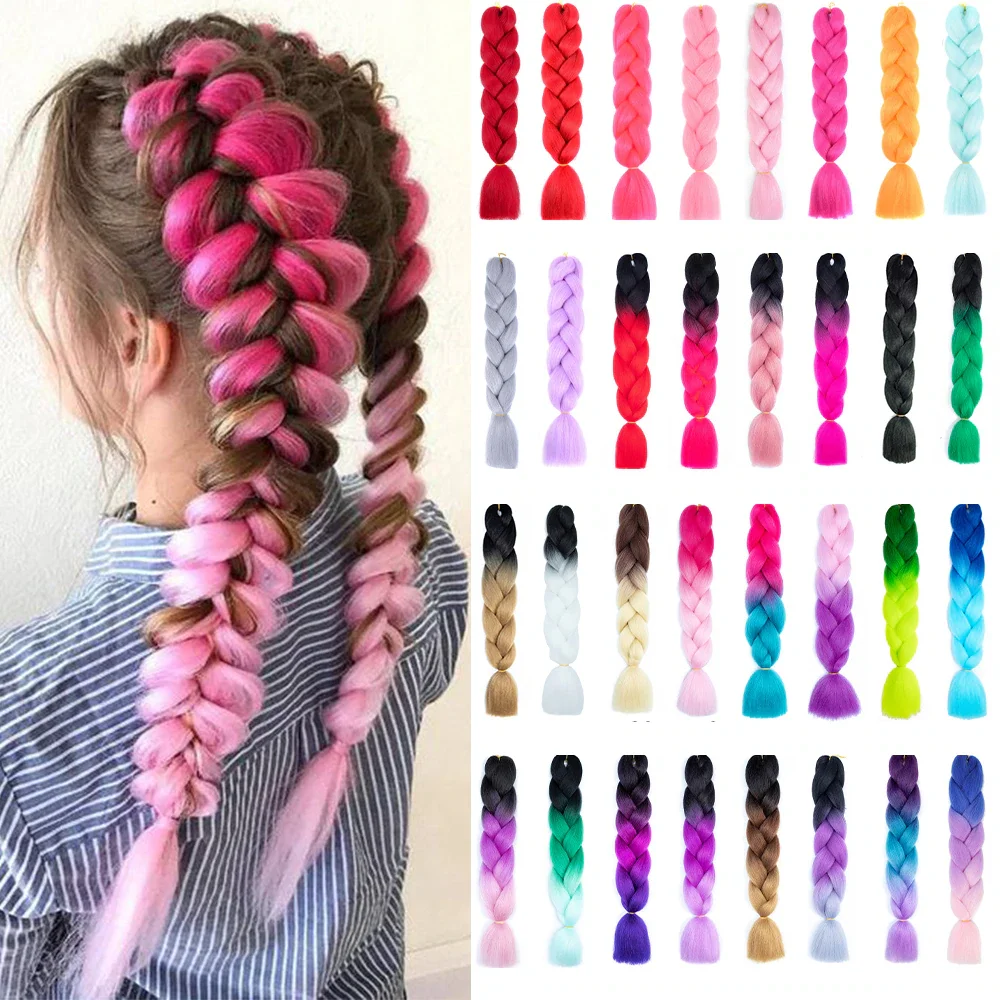Expression Hair Extensions for Women Synthetic Colored Hair Extensions 24 Inch Ombre Jumbo Braid Hair Crochet Braids Extensions