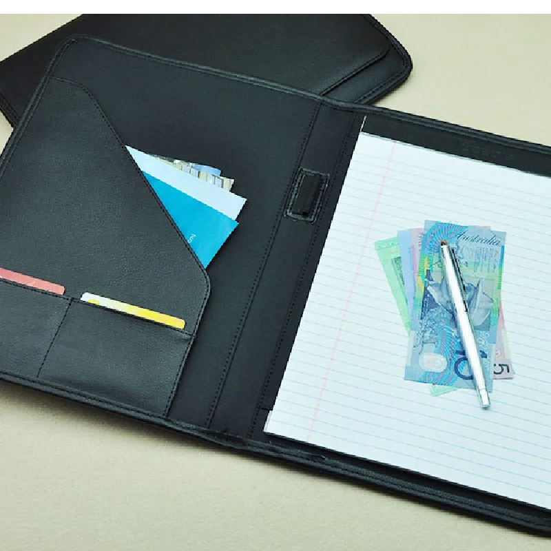 Classic Wholesale Genuine Leather Executive Folder Portfolio PU Leather A4 Document Holder Business Document Padfolio Folder