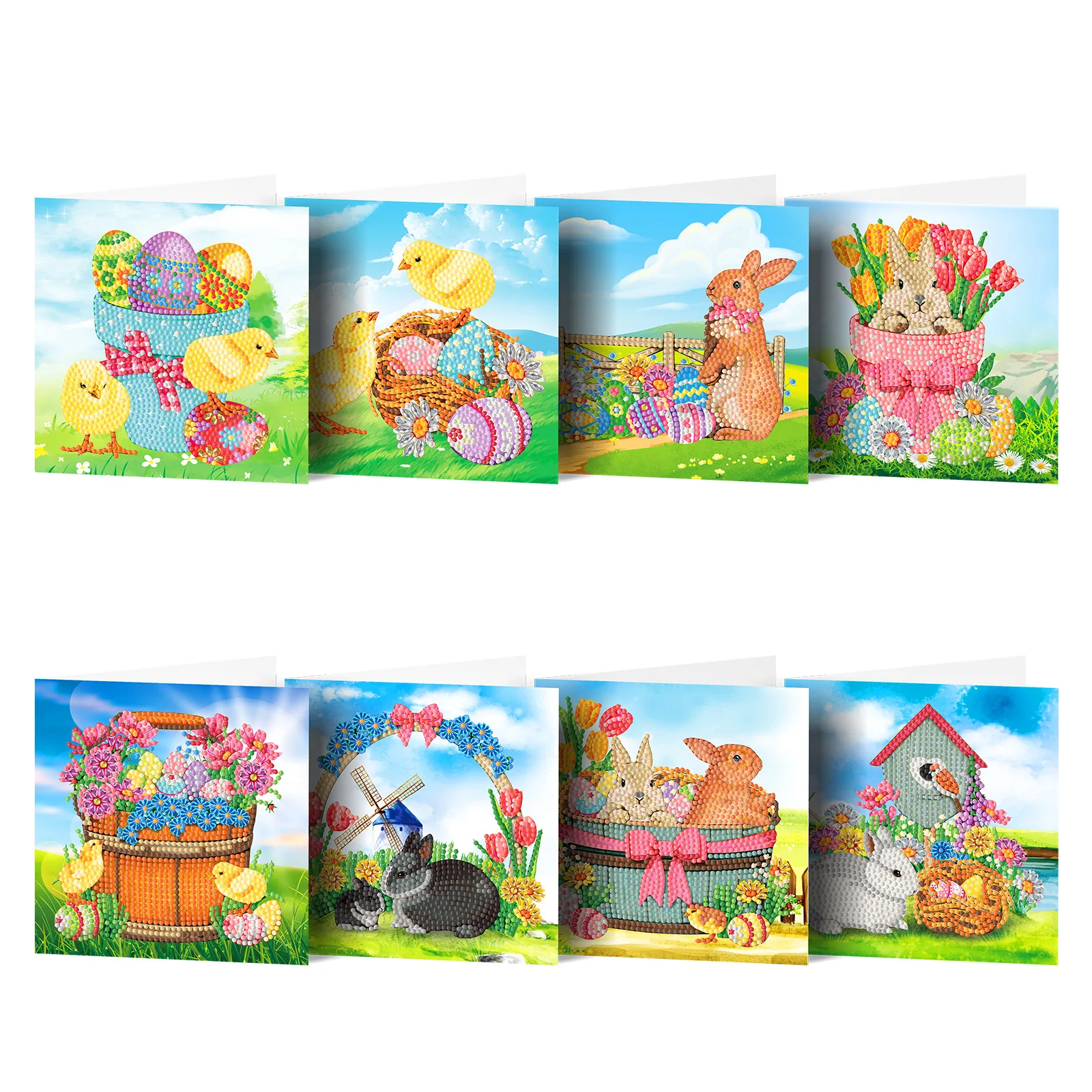 DIY Diamond Painting Easter Cards Kits Cartoon Rabbit Postcards Happy Easter Bunny Eggs Diamond Art Greeting Cards Craft Gifts