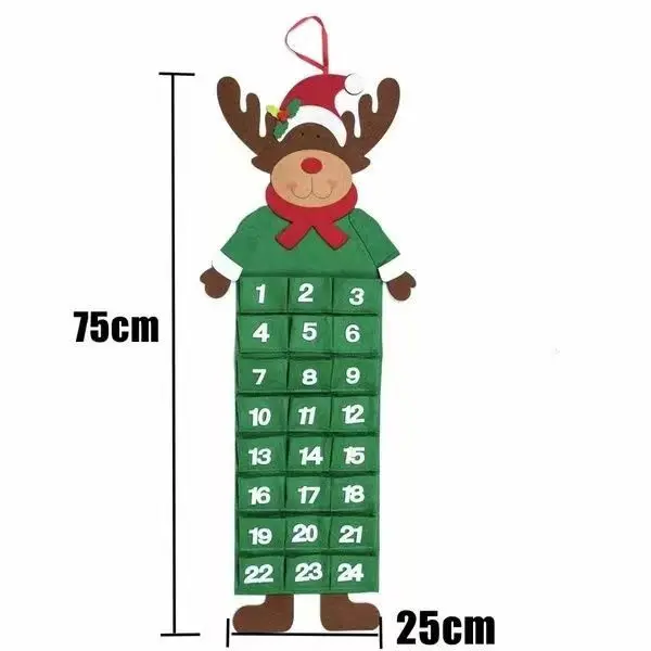 Felt Christmas Calendar pocket Creative Santa Reindeer Family Christmas Decorations calendar storage bag