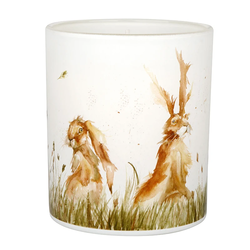 Wholesale Luxury White Rabbit Pattern Glass Jar Scented Candles Luxury Home Fragrance