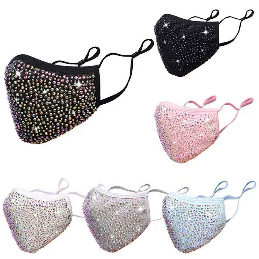 2020 hot sell fashion christmas party eye mask party mask with gems cotton washable sequin bling face mask with pocket