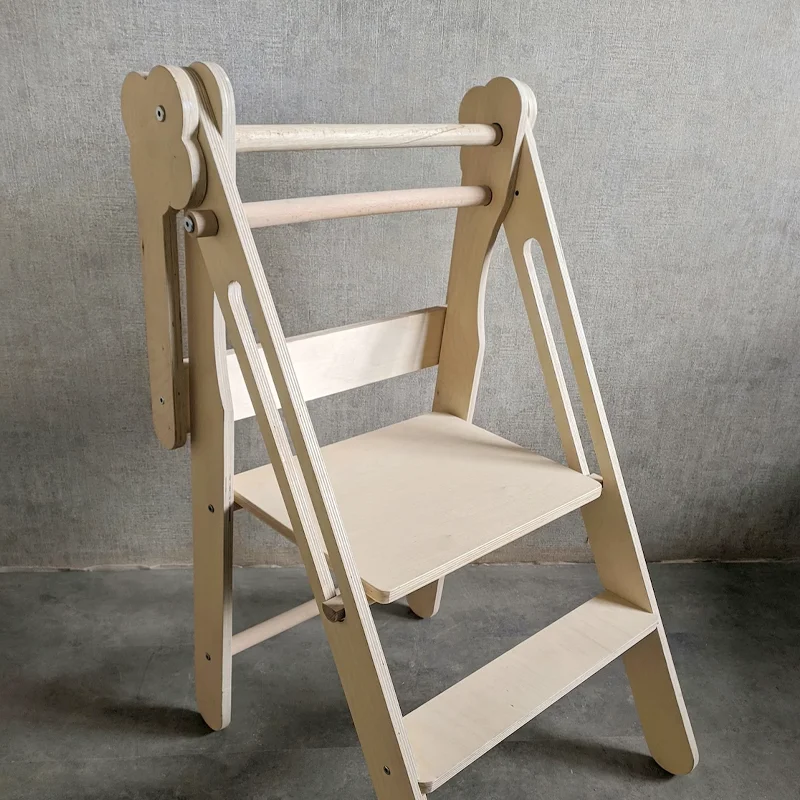 Wooden Montessori Folding Kitchen Helper Tower Kitchen Step Stool Toddler Safety Stool Adjustable Learning Tower For Toddlers