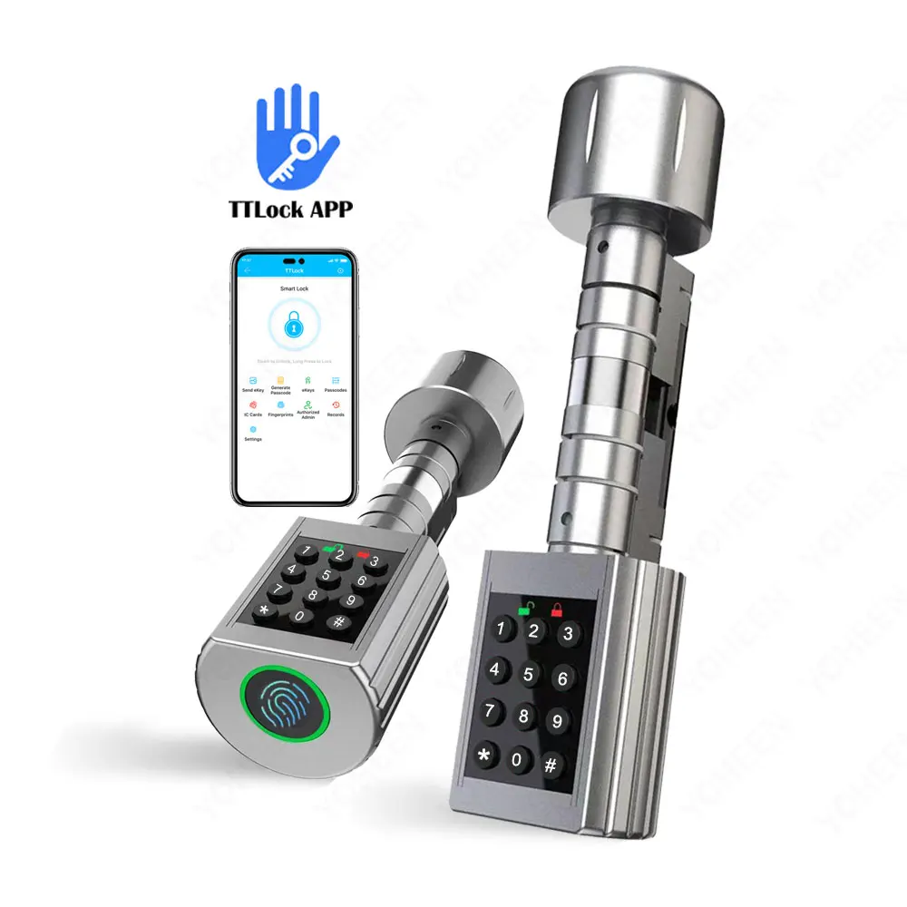 Fingerprint Password Ttlock Bluetooth Smart Lock Cylinders Adjustable 70-100mm Lock Cylinder Card Nfc Rfid Bluetooth Smart Locks