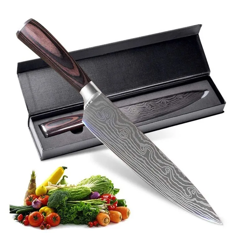 High-quality Stainless Steel Damascus Grain Color Wood Handle Kitchen Knife Set