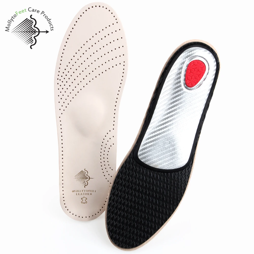 Factory Wholesale Breathable Cushioning Pressure Genuine Leather Cowhide orthotic Support Insoles