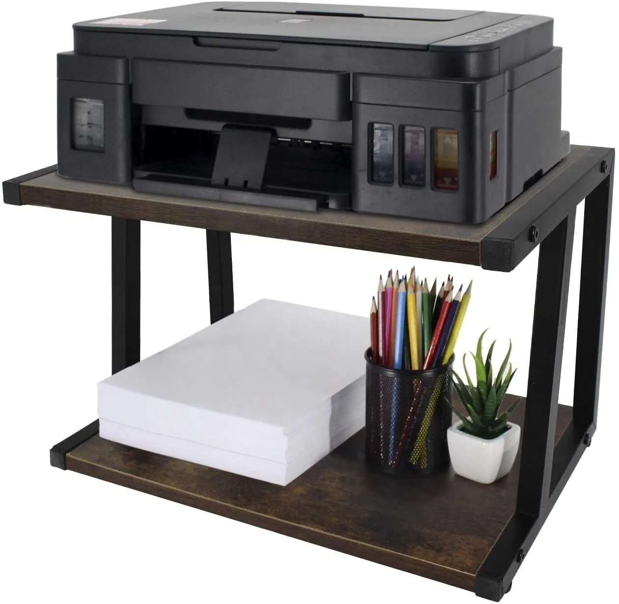 
2-Tier Rustic Desktop Printer Stand, Home and Office Organization and Storage Desktop Shelf, Desk Stand Bookshelf 