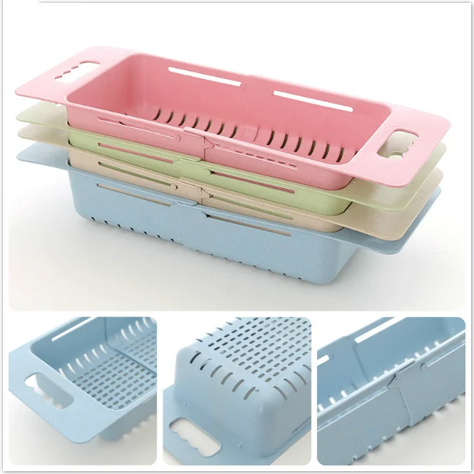 Kitchen Supplies Folding Plastic Vegetables and Fruits Washing Sink Dish Washing Filter Rack Retractable Draining Rack