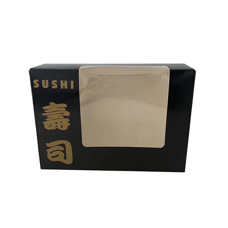 Экологичная черная упаковочная коробка с принтом на заказ для свежих суши ланча еды складная бумажная окошком