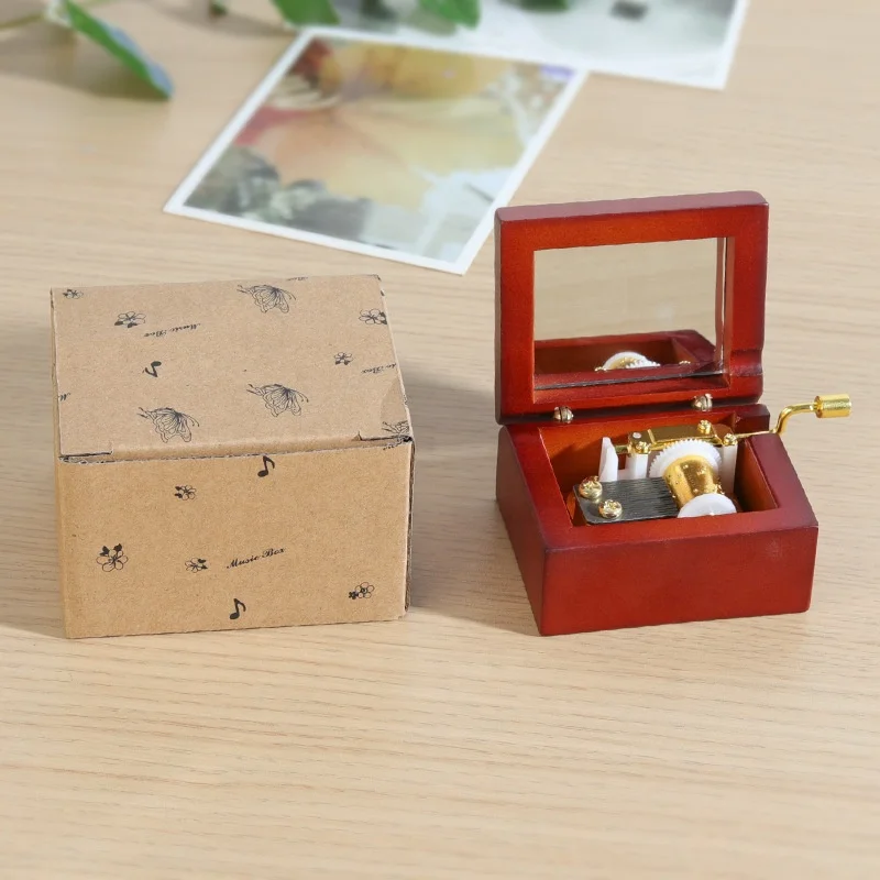 Ever Bright Japan Sankyo Movement DIY Lettering Rosewood Wood Square Hand Crank Music Box With Mirror