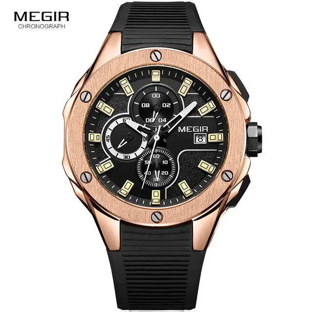 Megir 2053 Fashion Made in China Mens Quartz Watch Excel Rubber Strap Chrono Date Display Waterproof Sports Relogio Musculino
