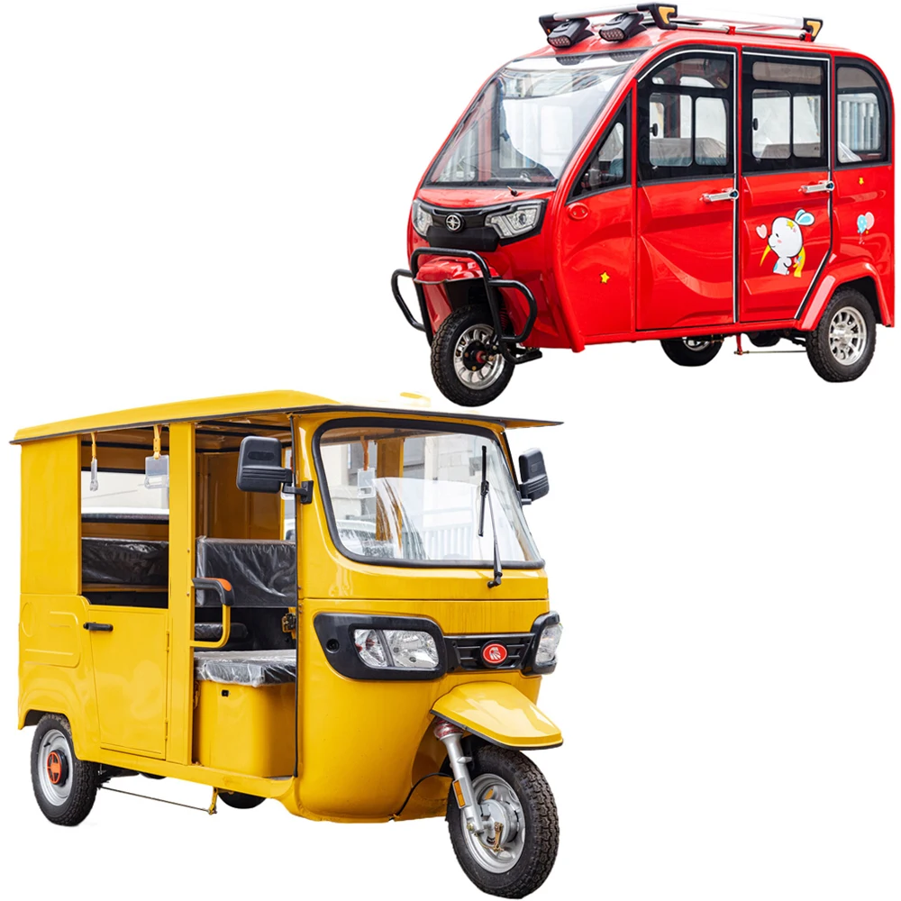 High Quality Rickshaw Three Wheeled Closed Cabin Electric Tricycle Tuk Tuk for Taxi Sightseeing Enclosed Electric Tricycle