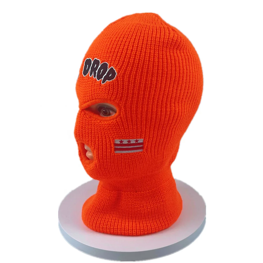 Custom Embroidery Jacquard logo Full Face Cover 3 hole pink Bandit balaclava designer knit hat beanie ski mask for man