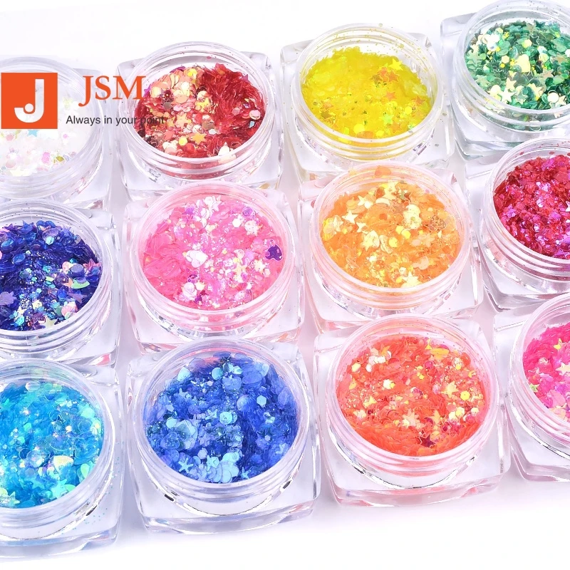 Salon  12 Pcs 3d Mixed Star Heart Round Nail Art Sequins Glitter Set Flake Nail Paillette Sparkling Decorations
