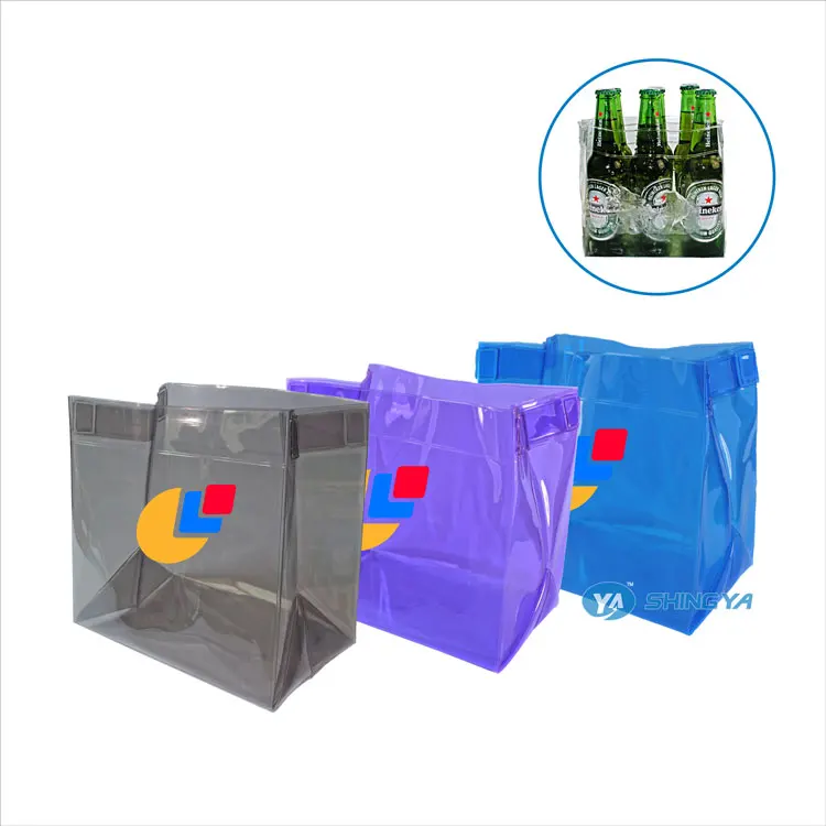 Cheap promotional foldable 6 pack pvc wine bottle cooler bag reuseable pvc foldable cooler bag