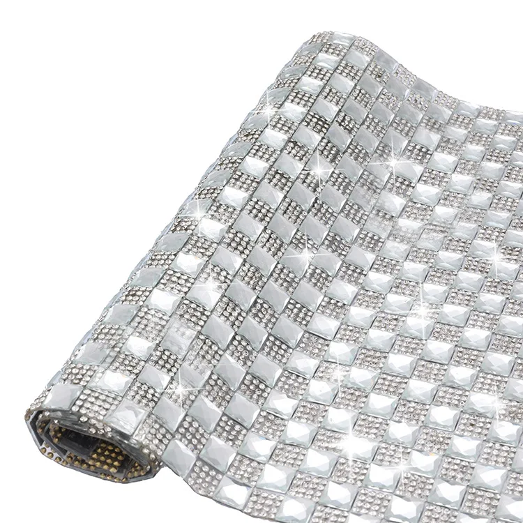 Hot fix Square Shape Rhinestone Trimming Mesh Transfer Crystal Stone Strass Mesh Roll Banding Sheets
