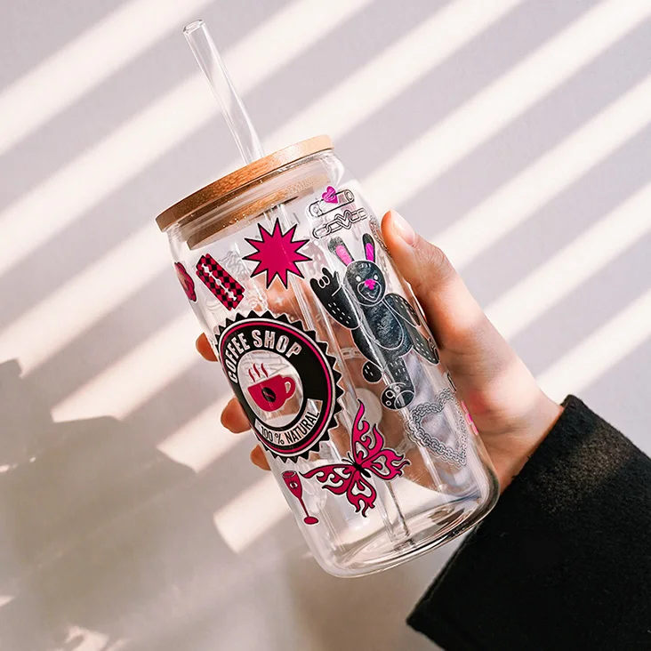 Custom Waterproof Design Decals Vinyl Eco Solvent Transfer Stickers 16oz UV DTF Sticker Cup Wraps Transfers For Glass Cup