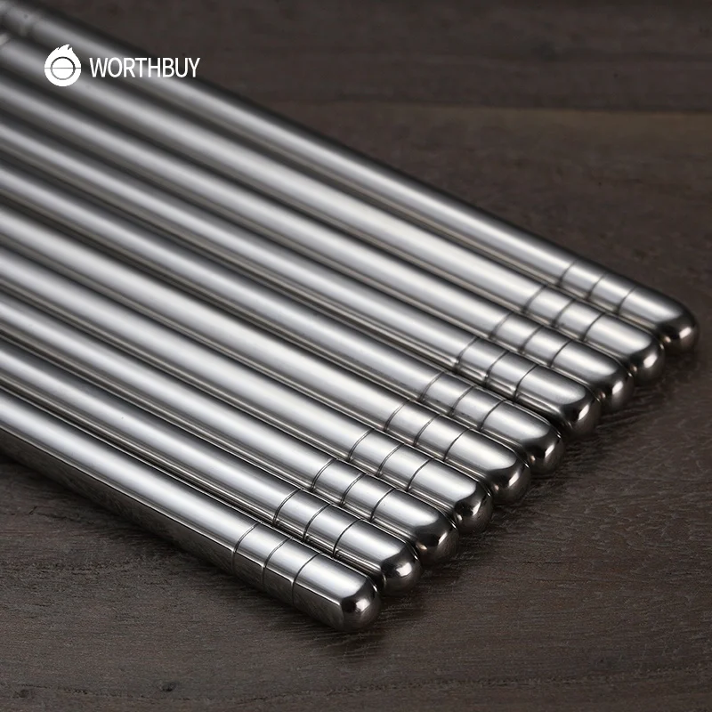 
WORTHBUY 5 Pairs/Set Sushi Hashi Baguette Chinese Chopsticks Non-slip Stainless Steel Chopsticks Set Reusable Metal Food Sticks 