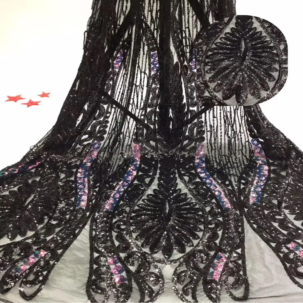 High quality stretch  gold stock sequin tassel mesh fabric