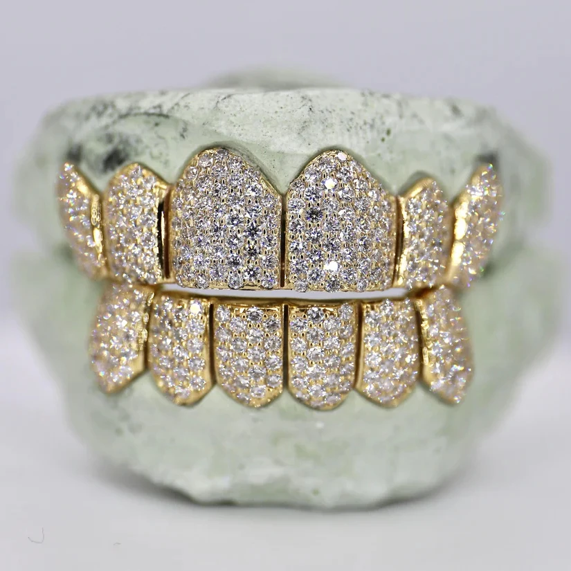 Hip Hop Jewelry Sterling Silver 925 Gold Plated 18K VVS Moissanite Custom Iecd Out Bling Teeth Grillz