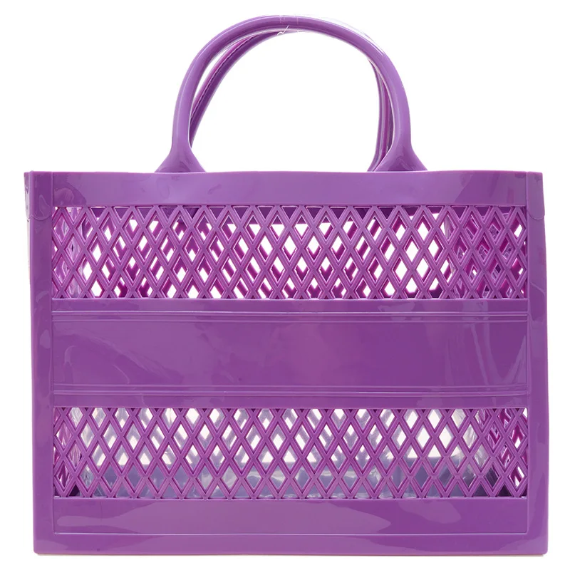 Summer new shopping basket Portable pvc bag Jelly bag Large capacity basket storage basket candy-colored hollowed out Tote bag