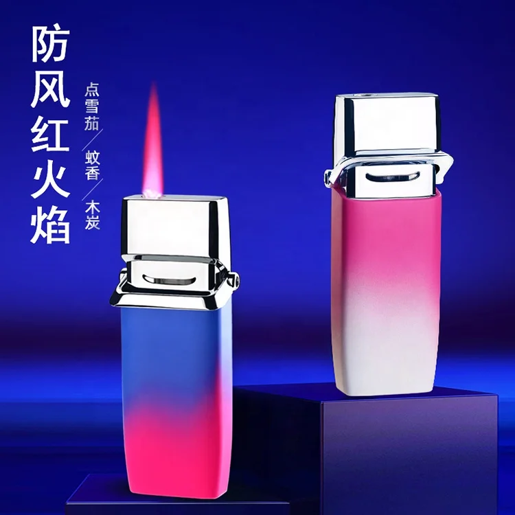 New Creative Gradient Women Gas Lighter Metal Windproof Red Flame Cigarette Lighter Cigarette Set Wholesale