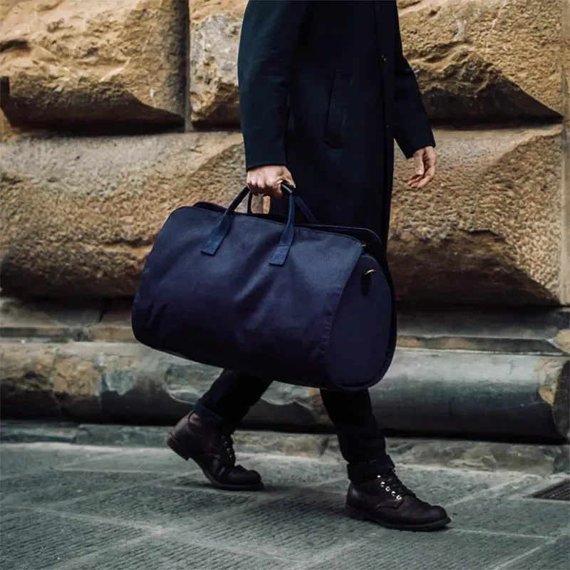 2 In 1 Navy Canvas Duffel Garment Bag Carry On Rolling Eco Friendly Weekend Convertible Garment Duffle Bag
