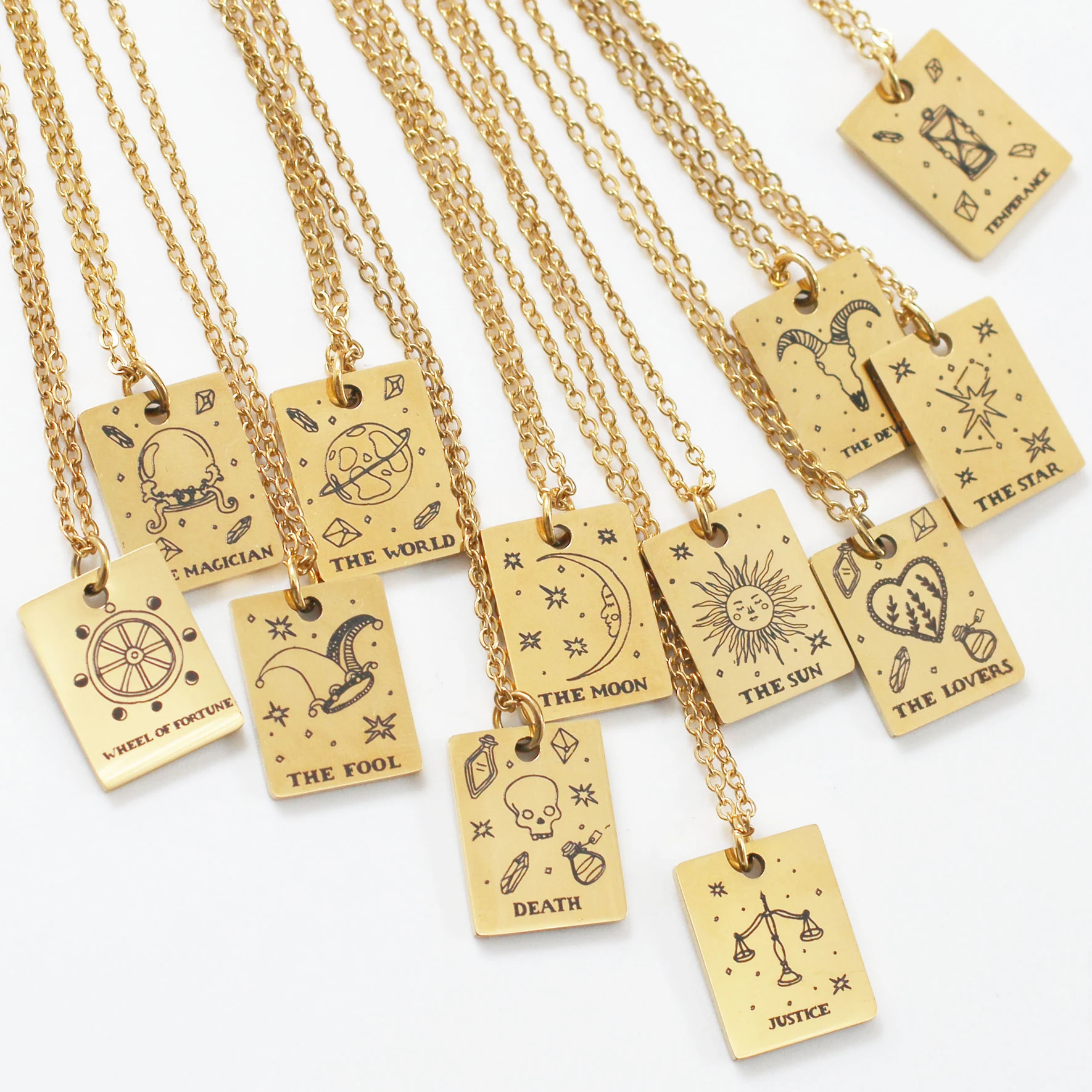 Women jewelry 18k gold plated astrology horoscope tarot card stainless steel pendant 12 zodiac sign necklace