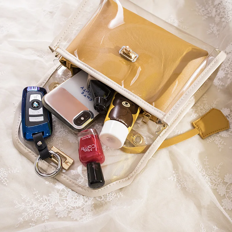 
Newest best price PVC transport crossbody hand bag women in summer small bags with mini leather pocket and chain strap for girls 